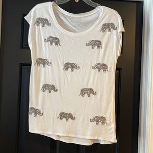 White silver sequin elephant rayon shirt.